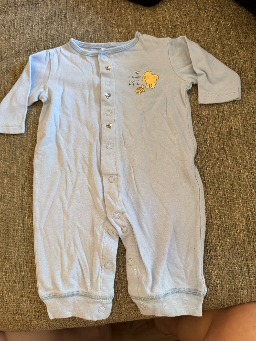 Classic Pooh by Disney Blue Romper One Piece Snaps 0-3M